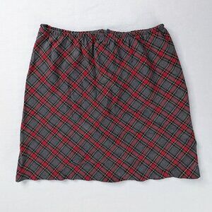 VTG Red Gray Black Plaid Stretch Waist Y2k Mini Skirt Academia Revival